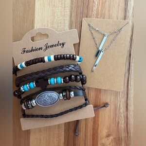 Boho Jewelry Set Turquoise Bracelet Stack & Minimalist Bar Necklace